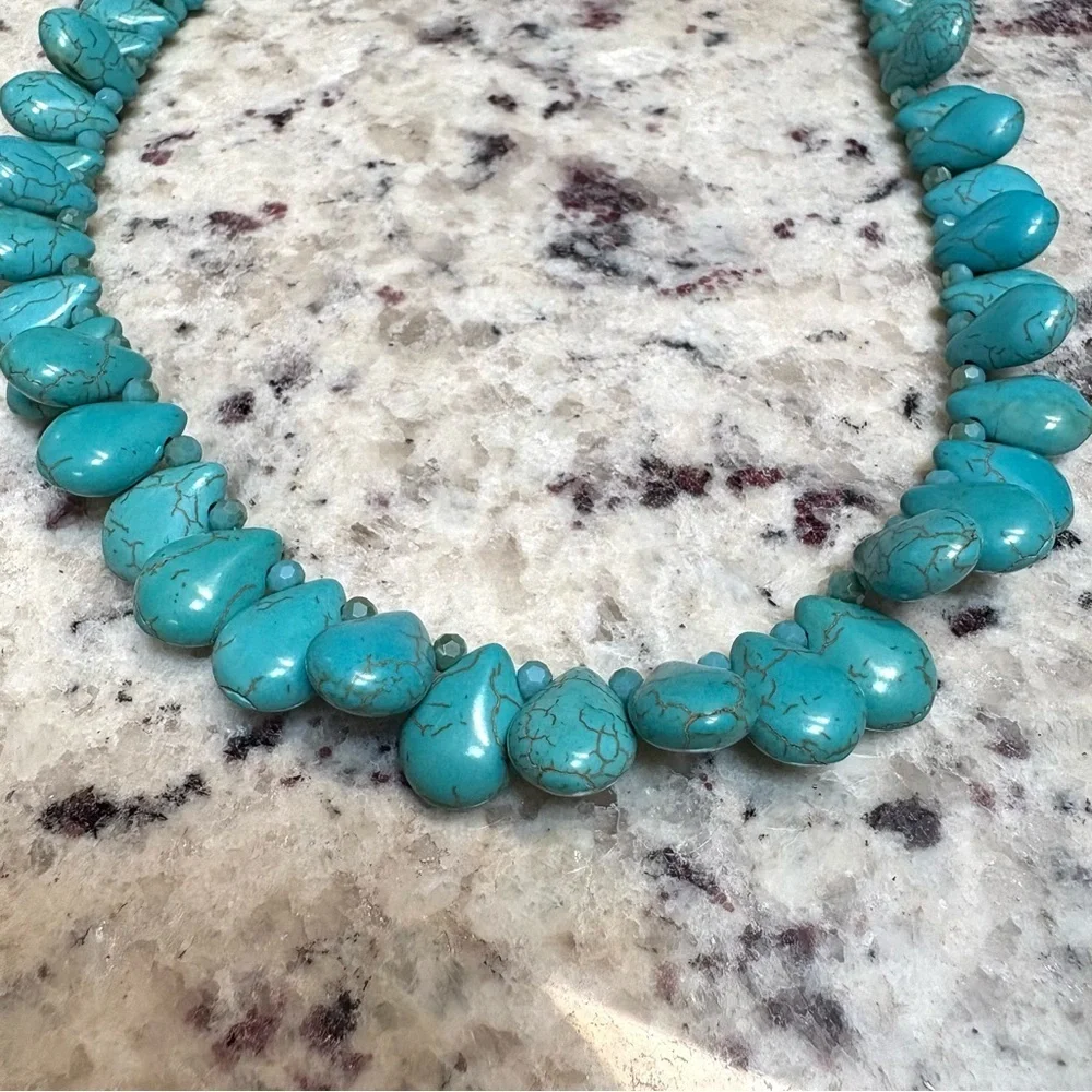 Handmade Blue Teardrop Turquoise Necklace - Picture 3 of 6
